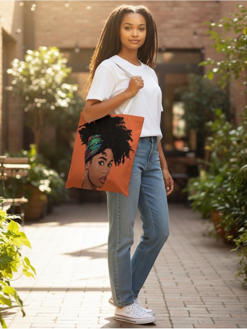 Afrocentric Tote Bag Black Girl Magic Art Canvas Shoulder Handbag Afro Headwrap - Picture 3 of 5